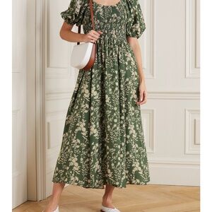 La Ligne Dark Green Floral Silk Dress Size Large